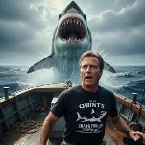 🦈 JAWS Movie Quints Shark Fishing Graphic Tee Med 🦈